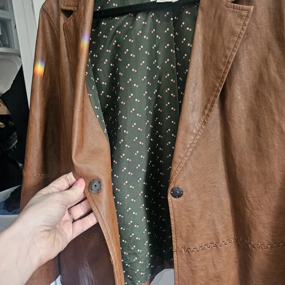 🏵 Anthropologie Cognac Brown Vegan Leather Hayden Jacket - Picture 3 of 3